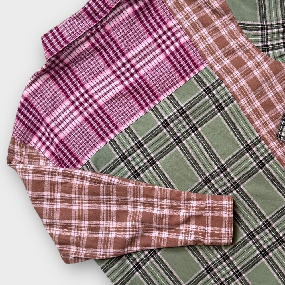 BP NEW RETRO 90S COTTON PLAID PATCHWORK FLANNEL PINK GREEN MEDIUM - Picture 5 of 9